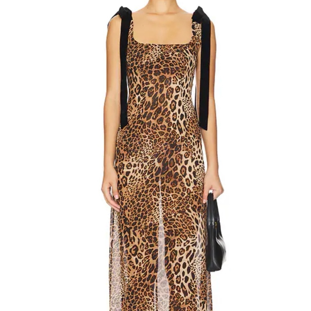 Leopard-Effect Midi Slip Dress in Tan and Black